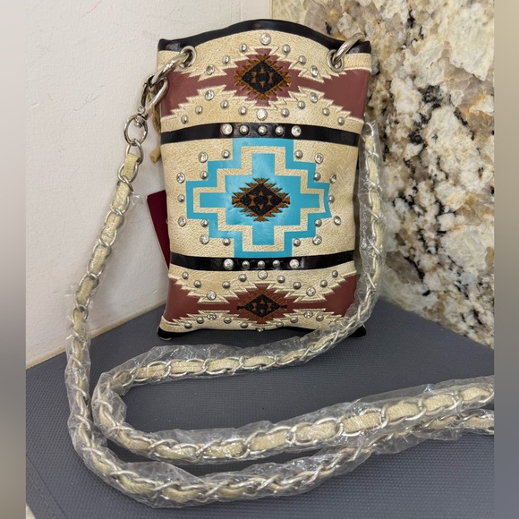 Handbags - NWT Southwestern Patterned Studded Crossbody Convertible Bag